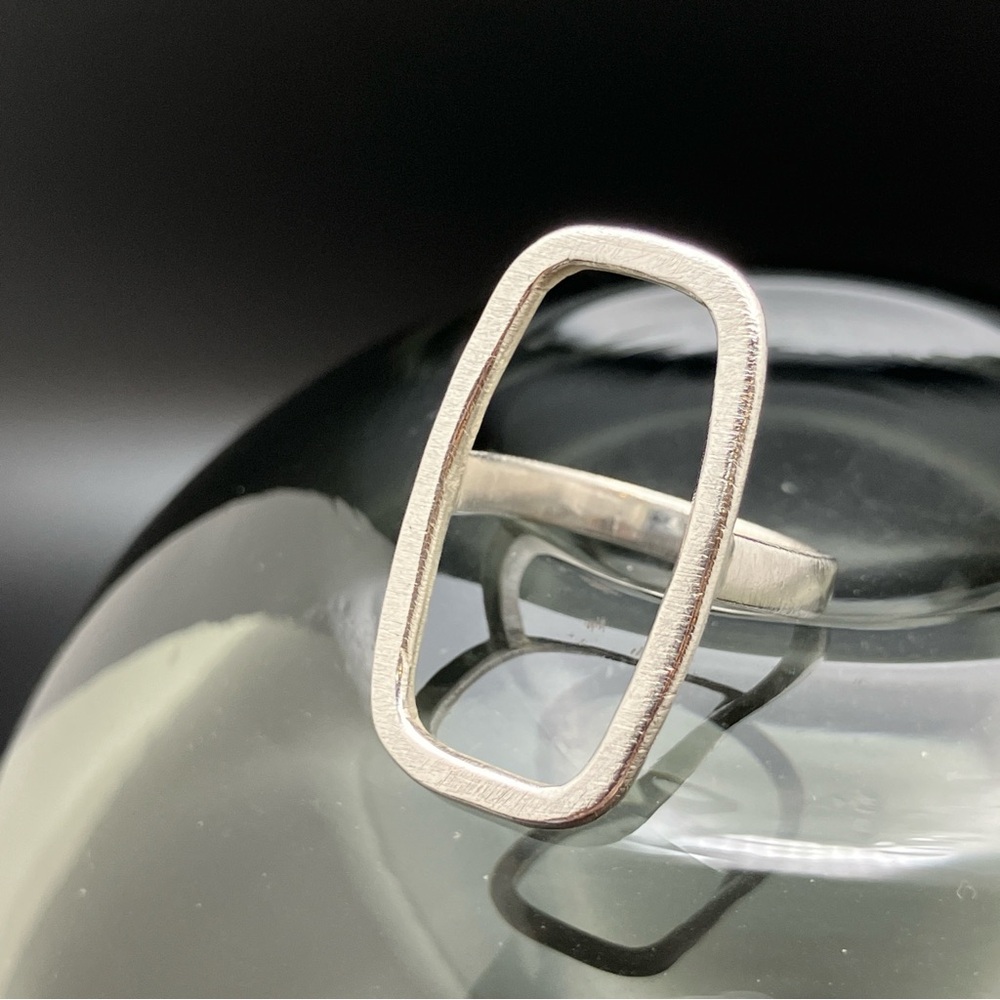 Rectangular Open Brushed Silver Ring by Ashley Procopio